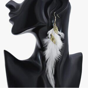 Anthro Long Tassel Feather Drop Earrings